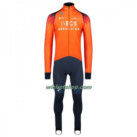 Fietskleding (Fietsshirt Lange Mouw + Lange Koersbroek) 2023 INEOS Grenadiers - Oranje Donkerblauw